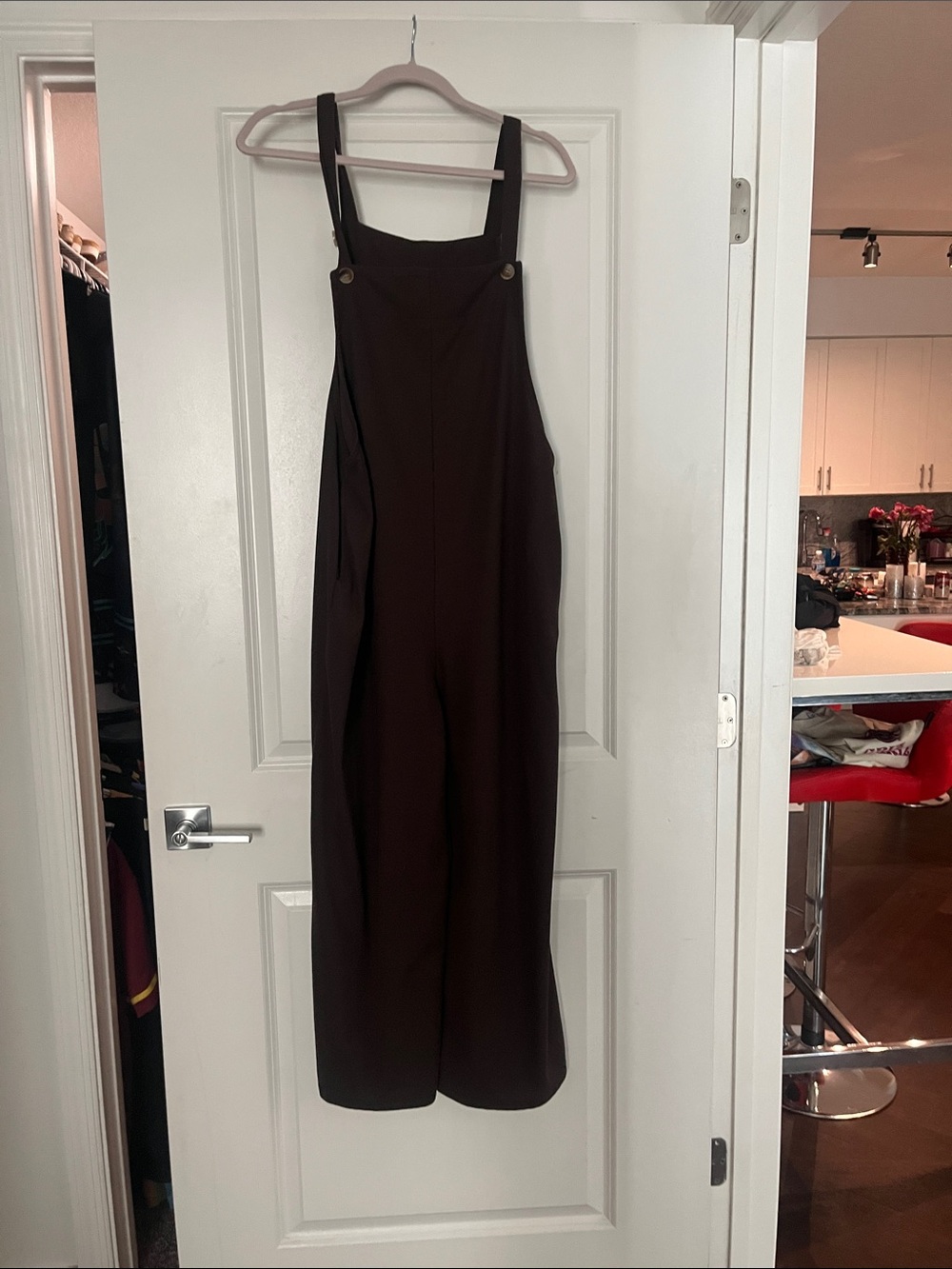 Wide-Leg Brown Pinafore Jumpsuit with Adjustable Straps